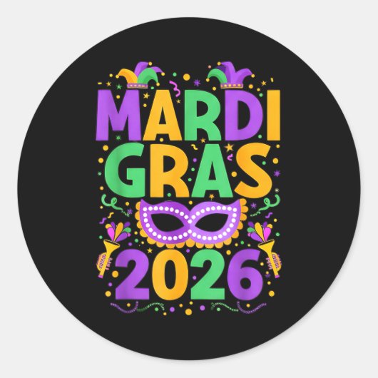 Happy Mardi Gras 2026 Costume New Orleans Matching ラウンドシール (正面)