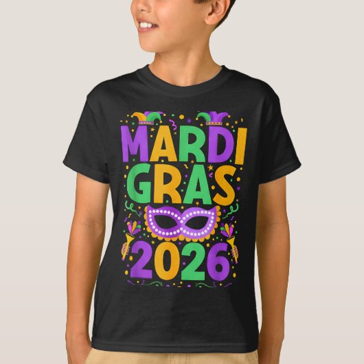 Happy Mardi Gras 2026 Costume New Orleans Matching Tシャツ (正面)