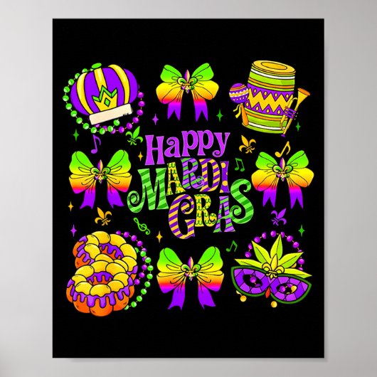Happy Mardi Gras 2026 Funny King Cake Fleur De Lis ポスター (正面)