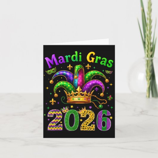 Happy Mardi Gras 2026 Jester Hat Men Women Kid Car カード (正面)