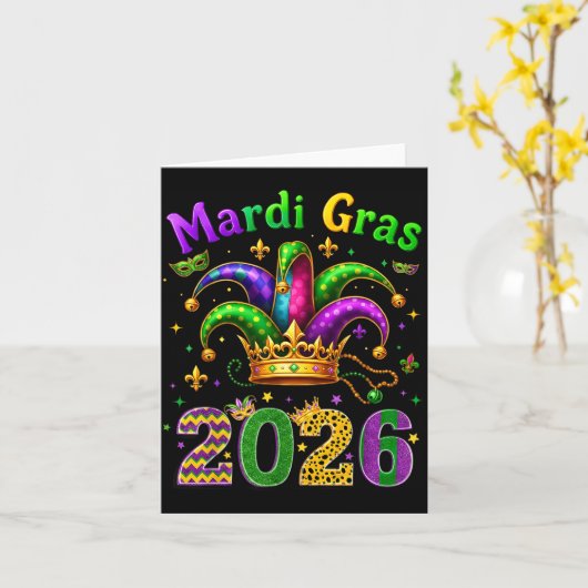 Happy Mardi Gras 2026 Jester Hat Men Women Kid Car カード (黄色い花)