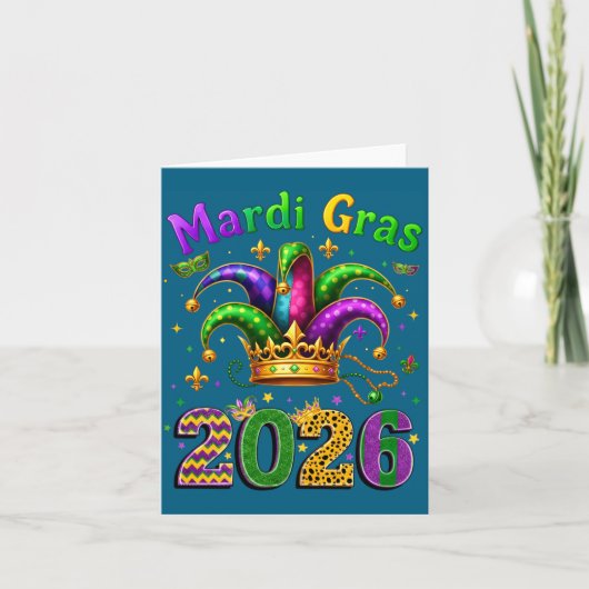 Happy Mardi Gras 2026 Jester Hat Men Women Kid Car カード (正面)