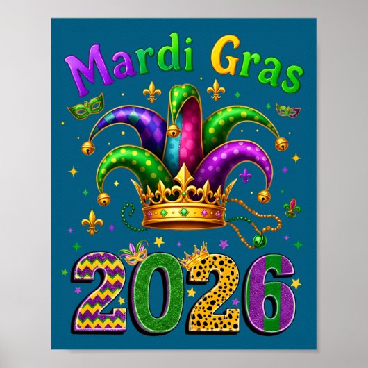 Happy Mardi Gras 2026 Jester Hat Men Women Kid Car ポスター (正面)