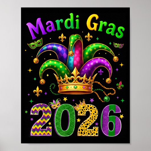 Happy Mardi Gras 2026 Jester Hat Men Women Kid Car ポスター (正面)