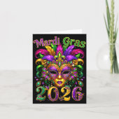 Happy Mardi Gras 2026 Jester Hat New Orleans Men W カード (正面)