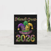 Happy Mardi Gras 2026 Jester Hat New Orleans Men W カード (正面)