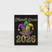 Happy Mardi Gras 2026 Jester Hat New Orleans Men W カード (黄色い花)