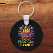 Happy Mardi Gras 2026 Jester Hat New Orleans Men W キーホルダー (正面)