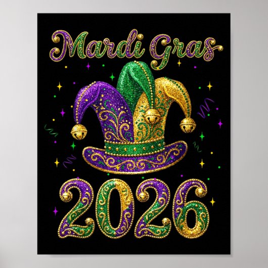 Happy Mardi Gras 2026 Jester Hat New Orleans Men W ポスター (正面)