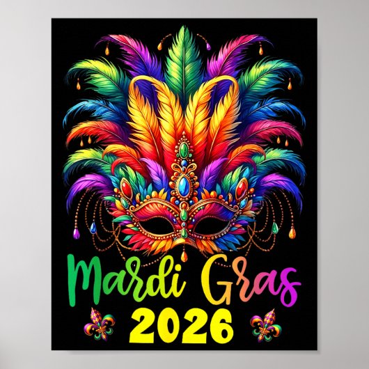 Happy Mardi Gras 2026 Jester Hat New Orleans Men W ポスター (正面)