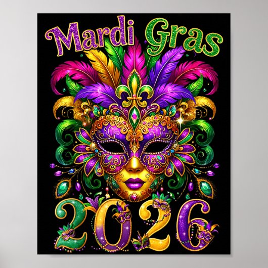 Happy Mardi Gras 2026 Jester Hat New Orleans Men W ポスター (正面)