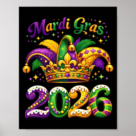 Happy Mardi Gras 2026 Jester Hat New Orleans Men W ポスター (正面)