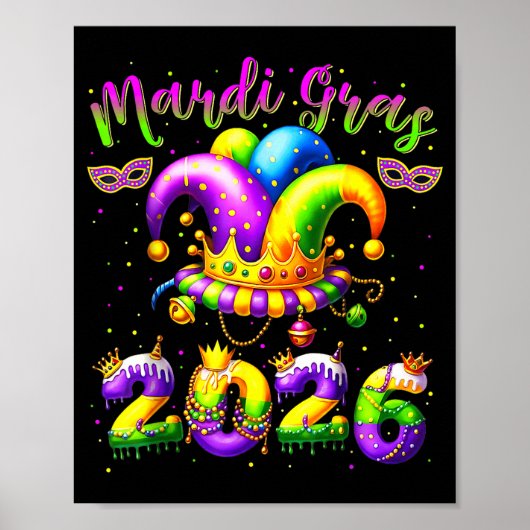 Happy Mardi Gras 2026 Jester Hat New Orleans Men W ポスター (正面)