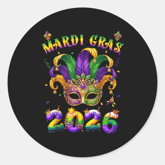 Happy Mardi Gras 2026 Jester Hat New Orleans Men W ラウンドシール (正面)