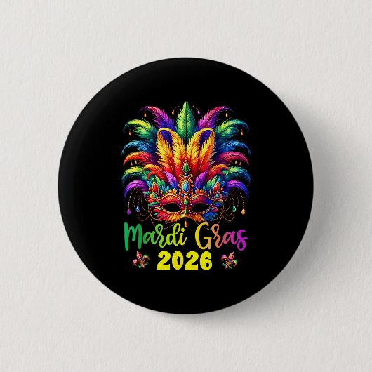 Happy Mardi Gras 2026 Jester Hat New Orleans Men W 缶バッジ (正面)