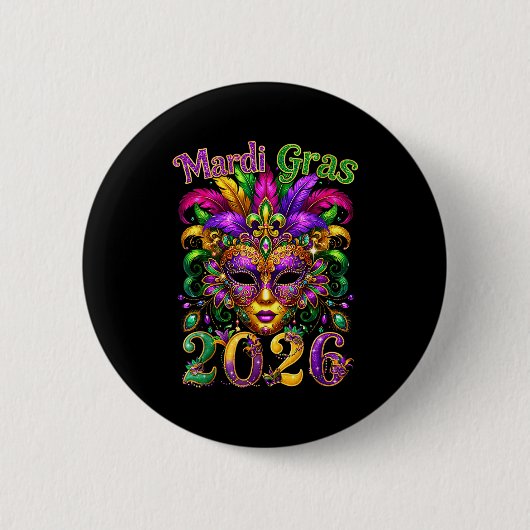 Happy Mardi Gras 2026 Jester Hat New Orleans Men W 缶バッジ (正面)