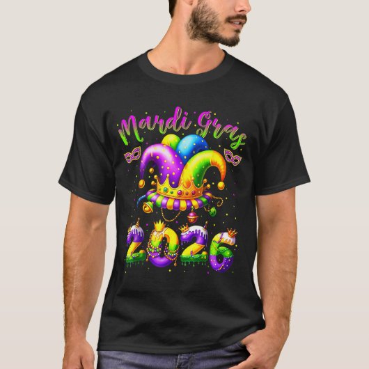 Happy Mardi Gras 2026 Jester Hat New Orleans Men W Tシャツ (正面)