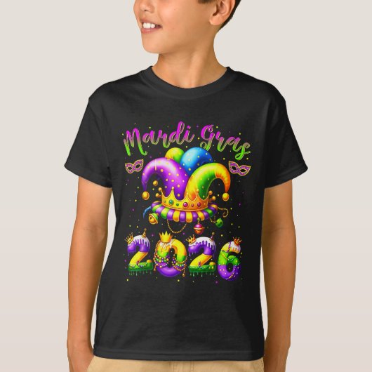 Happy Mardi Gras 2026 Jester Hat New Orleans Men W Tシャツ (正面)