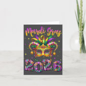 Happy Mardi Gras Carnival 2026 Jester Hat Men Wome カード (正面)