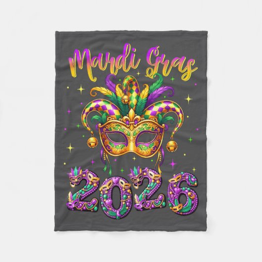 Happy Mardi Gras Carnival 2026 Jester Hat Men Wome フリースブランケット (正面)
