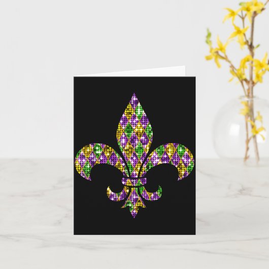 Happy Mardi Gras Carnival New Orleans Fleur De Lis カード (黄色い花)