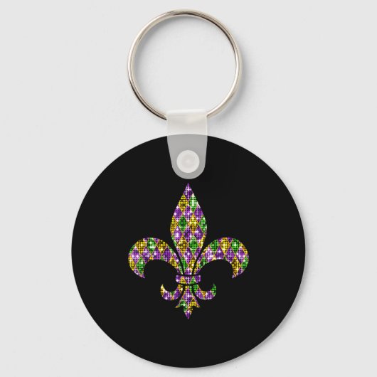 Happy Mardi Gras Carnival New Orleans Fleur De Lis キーホルダー (正面)