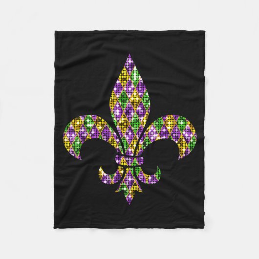 Happy Mardi Gras Carnival New Orleans Fleur De Lis フリースブランケット (正面)