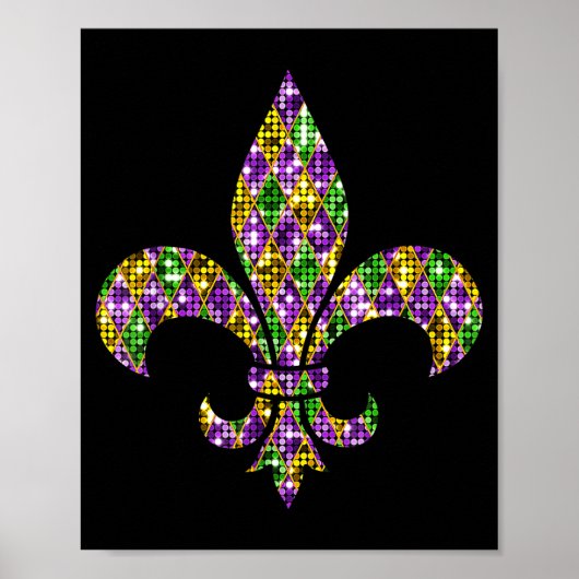 Happy Mardi Gras Carnival New Orleans Fleur De Lis ポスター (正面)