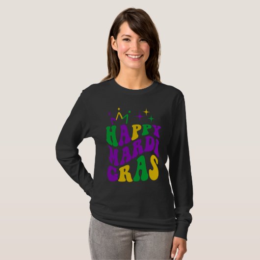 Happy Mardi Gras Cool Mardi Gras Retro Groovy Tシャツ (正面フル)