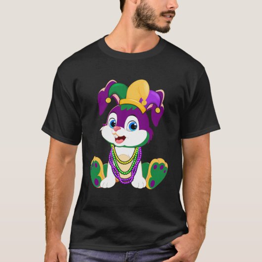 Happy Mardi Gras Cute Bunny Wearing Beads Jester H Tシャツ (正面)