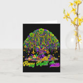 Happy Mardi Gras Tree Beads Mask Carnival New Orle カード (黄色い花)