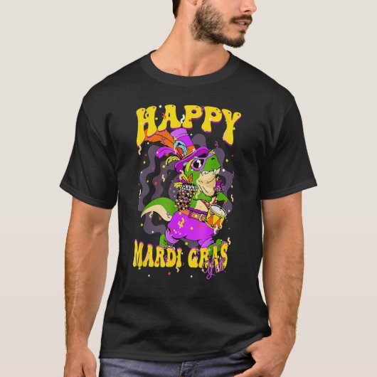 Happy Mardi Gras Yu2019all Drummer Alligator Party Tシャツ (正面)