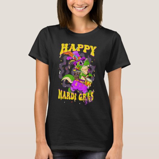 Happy Mardi Gras Yu2019all Drummer Alligator Party Tシャツ (正面)