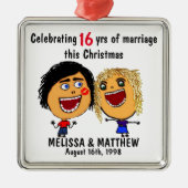 Happy Marriage Christmas Cartoon メタルオーナメント (正面)