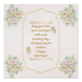 Happy Marriage-Elegant Wedding Poster with Floral  ポスター
