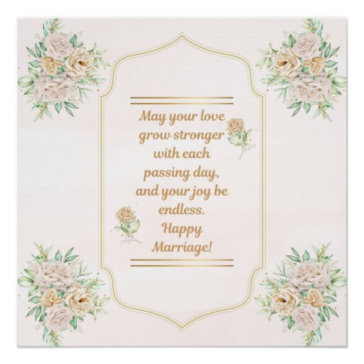 Happy Marriage-Elegant Wedding Poster with Floral  ポスター (正面)