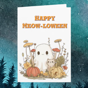 Happy Meow Loween Cat幽霊写真ハロウィンカード カード