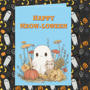 Happy Meow Loween Cat幽霊写真ハロウィンカード カード