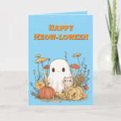Happy Meow Loween Cat幽霊写真ハロウィンカード カード (正面)