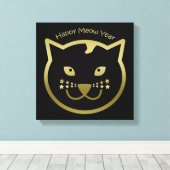 Happy Meow Year – 背景カスタム色 キャンバスプリント (インサイチュ (ウッドフロア))