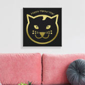 Happy Meow Year – 背景カスタム色 キャンバスプリント (インサイチュ (リビング))