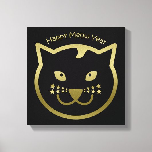 Happy Meow Year – 背景カスタム色 キャンバスプリント (正面)