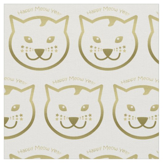 Happy Meow Year – 背景カスタム色 ファブリック (クローズアップ)