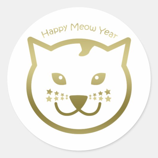Happy Meow Year – 背景カスタム色 ラウンドシール (正面)