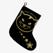 Happy Meow Year – 背景カスタム色 ラージクリスマスストッキング (正面 (吊り時))