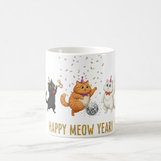 Happy Meow Year Party Cats New Year's Mug コーヒーマグカップ