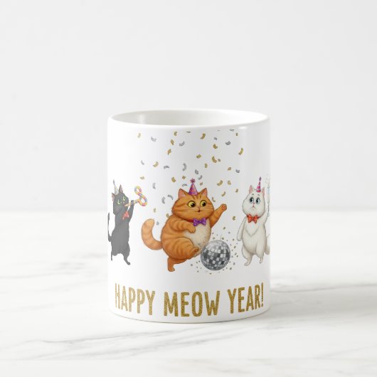 Happy Meow Year Party Cats New Year's Mug コーヒーマグカップ (中央)
