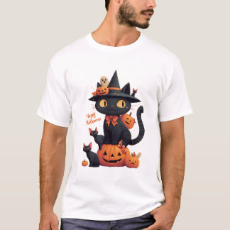 Happy Meoween Cats Cute Halloween  Tシャツ