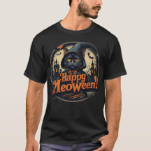 Happy Meoween Spooky Kitty Cat Halloween T-Shirt