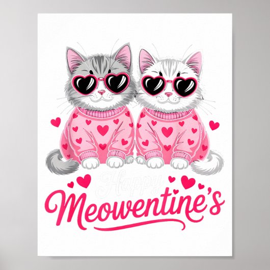 Happy Meowentine’s Cute Romantic Cats Couple Valen ポスター (正面)